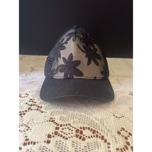 Pistil®️Eden Trucker Hat Womens Black Embroidered Over Straw Front Net